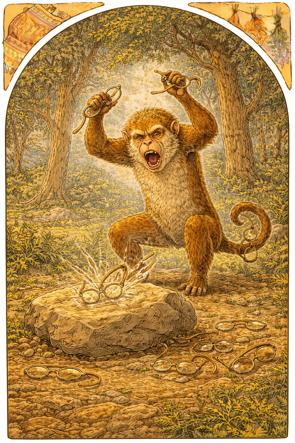 Мартышка разбивает очки о камень