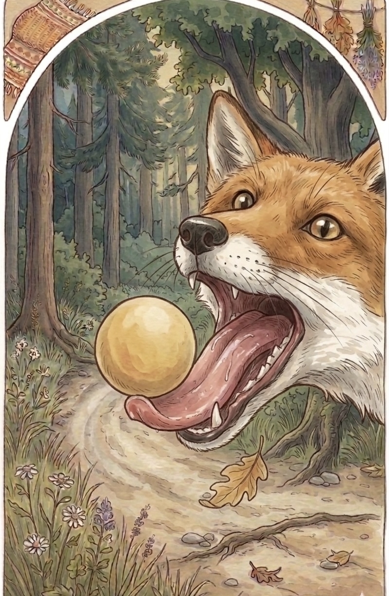 Kolobok is close to the fox's tongue