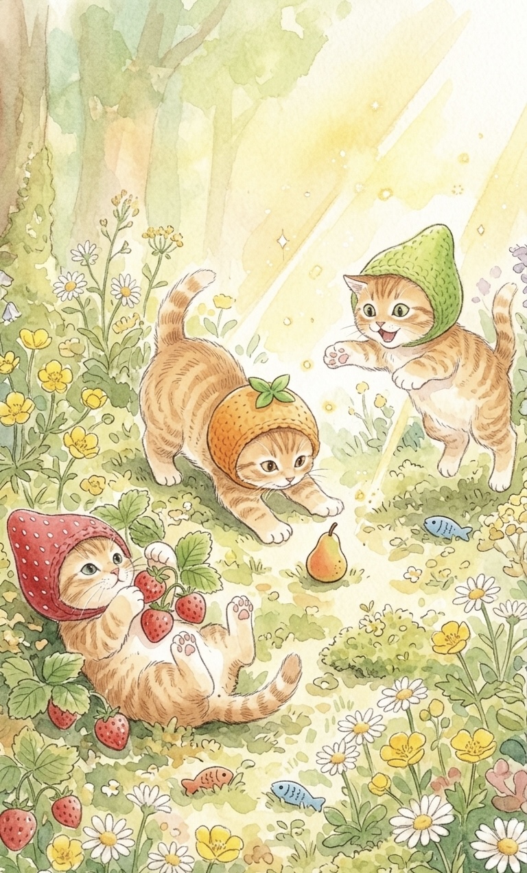 Three little kittens named Berry, Pear, and Sunny