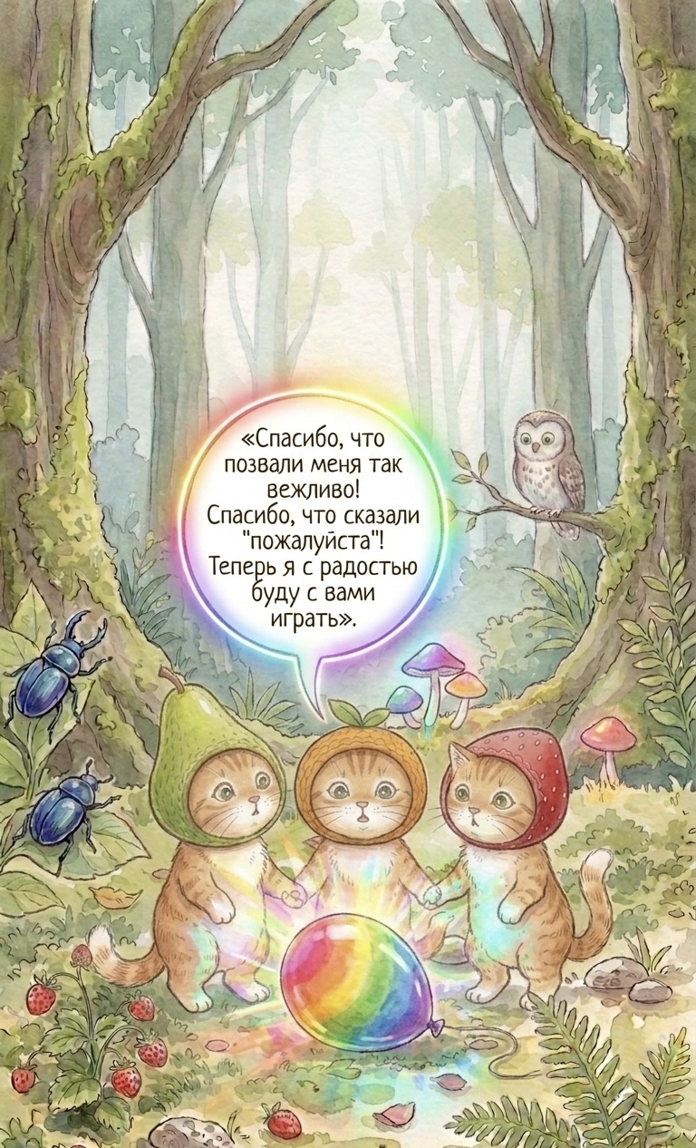 The rainbow balloon speaks to the kittens