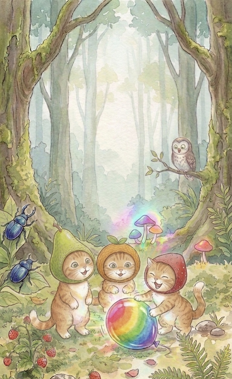 Berry plays with the rainbow balloon