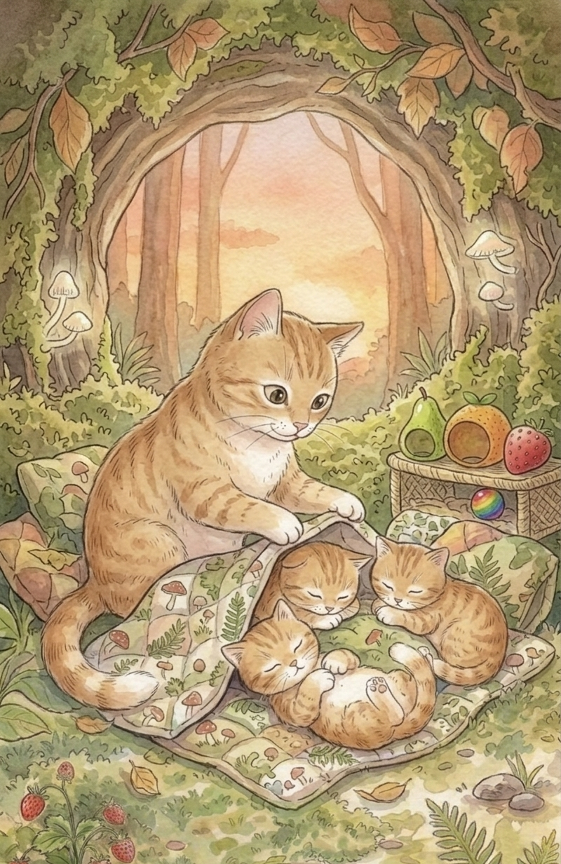 The kittens remember kind words before sleep