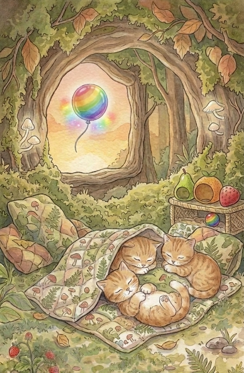 A tiny rainbow light glows in the night sky