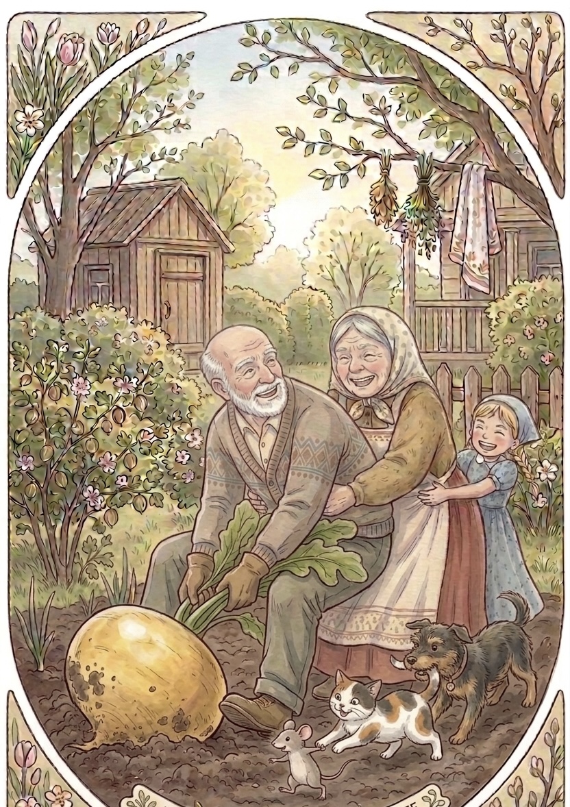 Все герои вместе вытянули репку